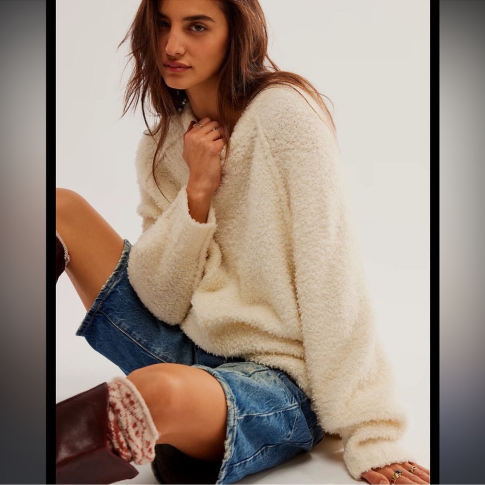 Free People Cream Crew Neck Sweater